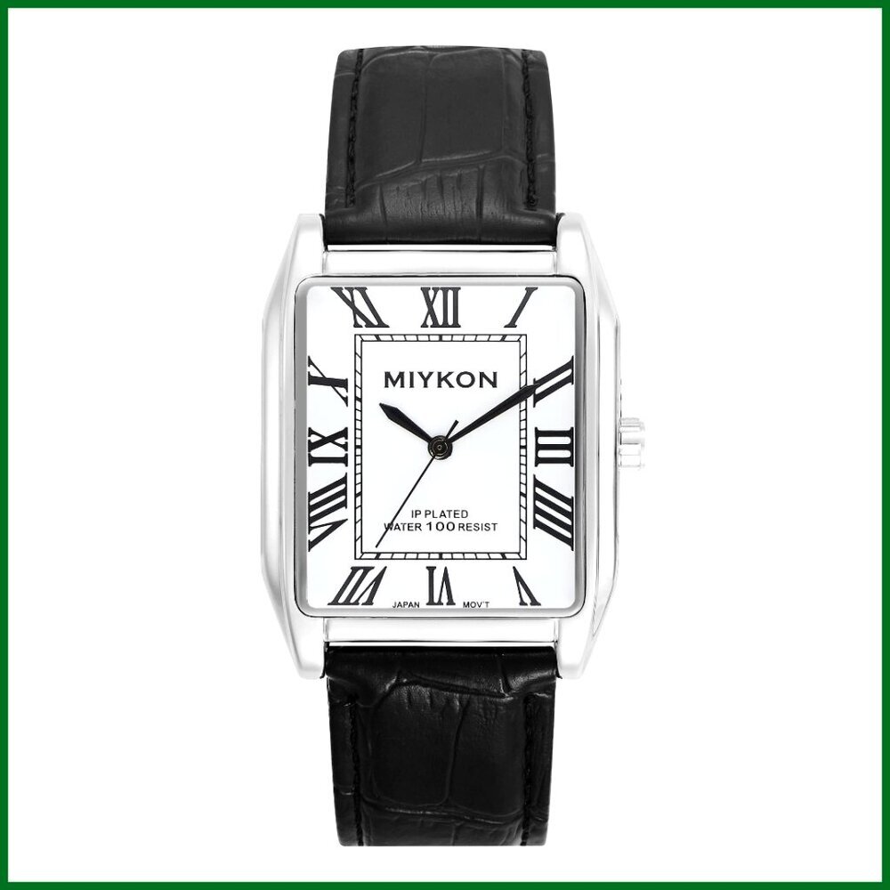 Vintage Square Tank Watch with Genuine Leather Strap, Japanese Quartz Movement